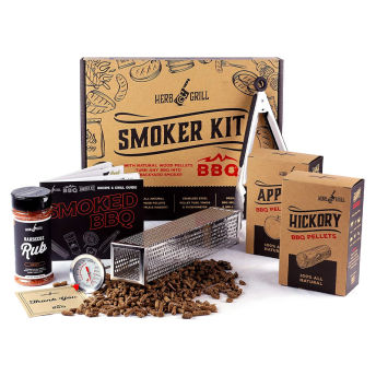 7 Piece BBQ Smoker Kit with Natural Wood Pellets - 20 Unique Grilling Gifts for BBQ Lovers