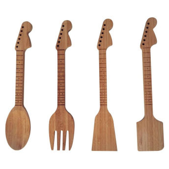 Bamboo Guitar Neck Shaped Kitchen Cooking Utensil Set - 36 Unique Gifts for Guitar Players