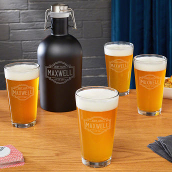 Custom Growler and Beer Glasses Set - 51 Awesome Gifts for the Man Who Has Everything