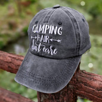 Embroidered Camping Hair Dont Care Vintage Washed Cap - 39 Best Gifts for Campers, Hikers and Nature Lovers