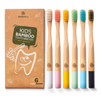 EcoFriendly Kids Bamboo Toothbrushes 6 Pack - 