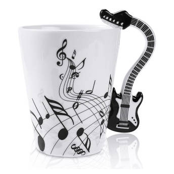 Music Note Coffee Mug with GuitarShaped Handle - 36 Unique Gifts for Guitar Players