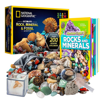 NATIONAL GEOGRAPHIC Rocks Fossils Minerals Kit 200  - 25 Cool Gift Ideas for 10-Year-Old Boys That Do Not Suck
