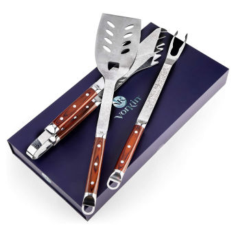 Stainless Steel BBQ Tool Set with Damascus Finish Pattern - 20 Unique Grilling Gifts for BBQ Lovers