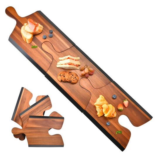 Acacia Wood Cheese Board Set with Puzzle Handles (Set of 3)